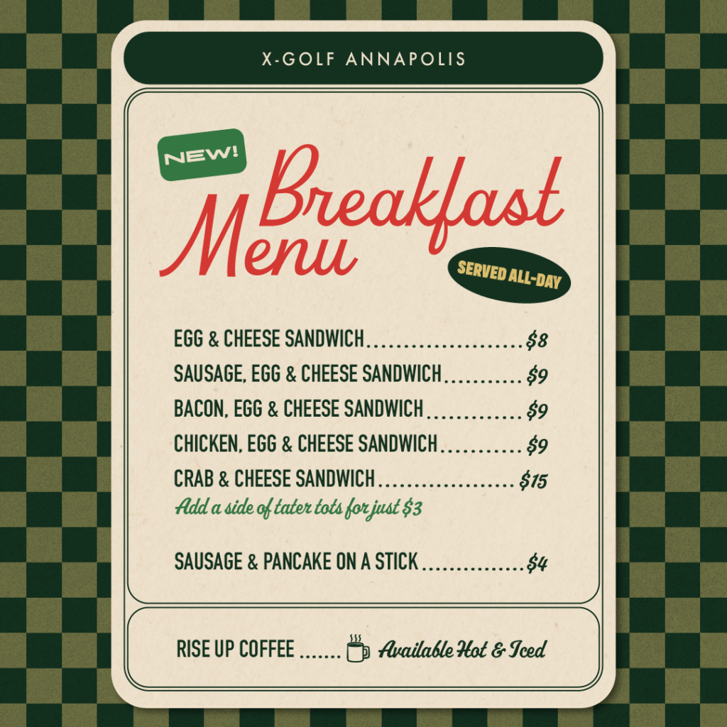 New X-Golf Breakfast Menu